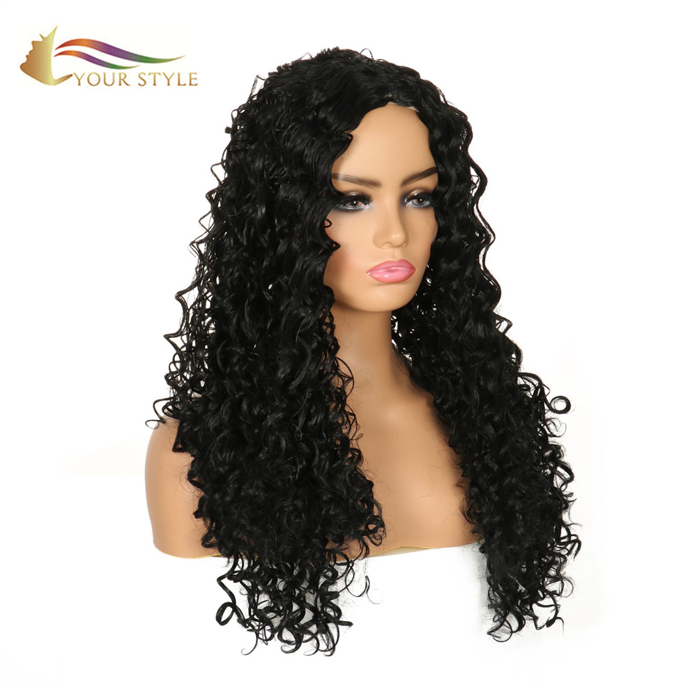 GAYA ANDA Panjang Hitam Keriting Wig Wig Sintetis untuk Wanita Kulit Hitam Afro Wig Wanita-GAYA ANDA, wig sintetis, ekstensi rambut sintetis