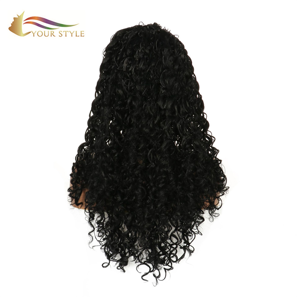 GAYA ANDA Panjang Hitam Keriting Wig Wig Sintetis untuk Wanita Kulit Hitam Afro Wig Wanita-GAYA ANDA, wig sintetis, ekstensi rambut sintetis