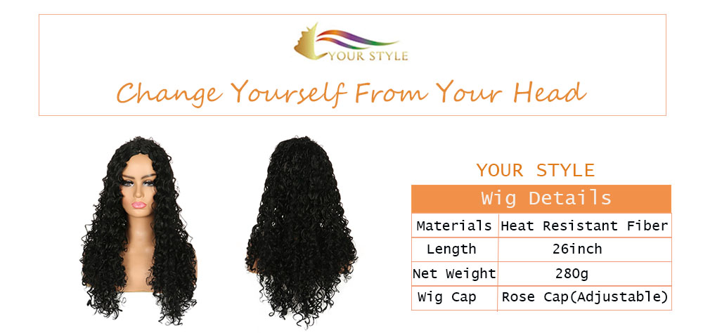 YOUR STYLE Long Black Curly Wig Synthetic Wig For Black Women Afro Wig Women-YOUR STYLE, synthetic wigs synthetic hair extension