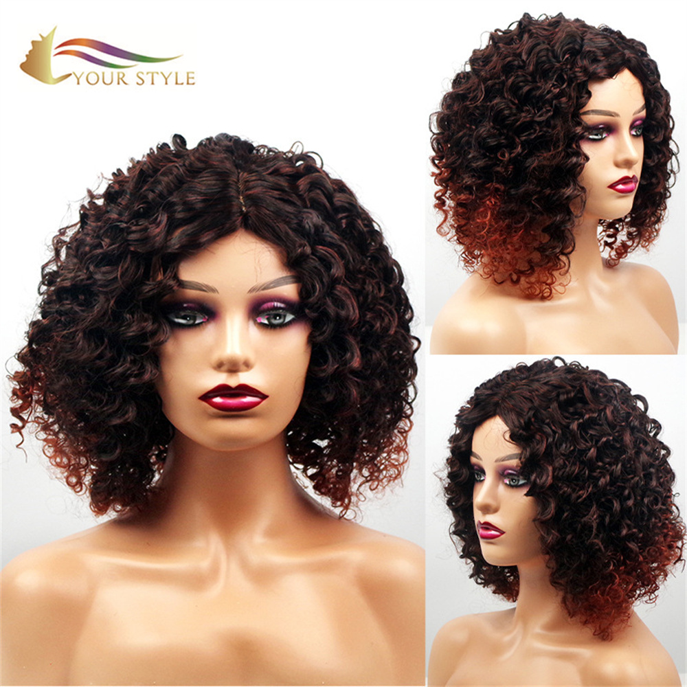 YOUR STYLE,  Afro Kinky Curly Wigs Black Women Ombre Curly Wig Afro Women Bob Afro Wig-YOUR STYLE, synthetic wigs synthetic hair extension