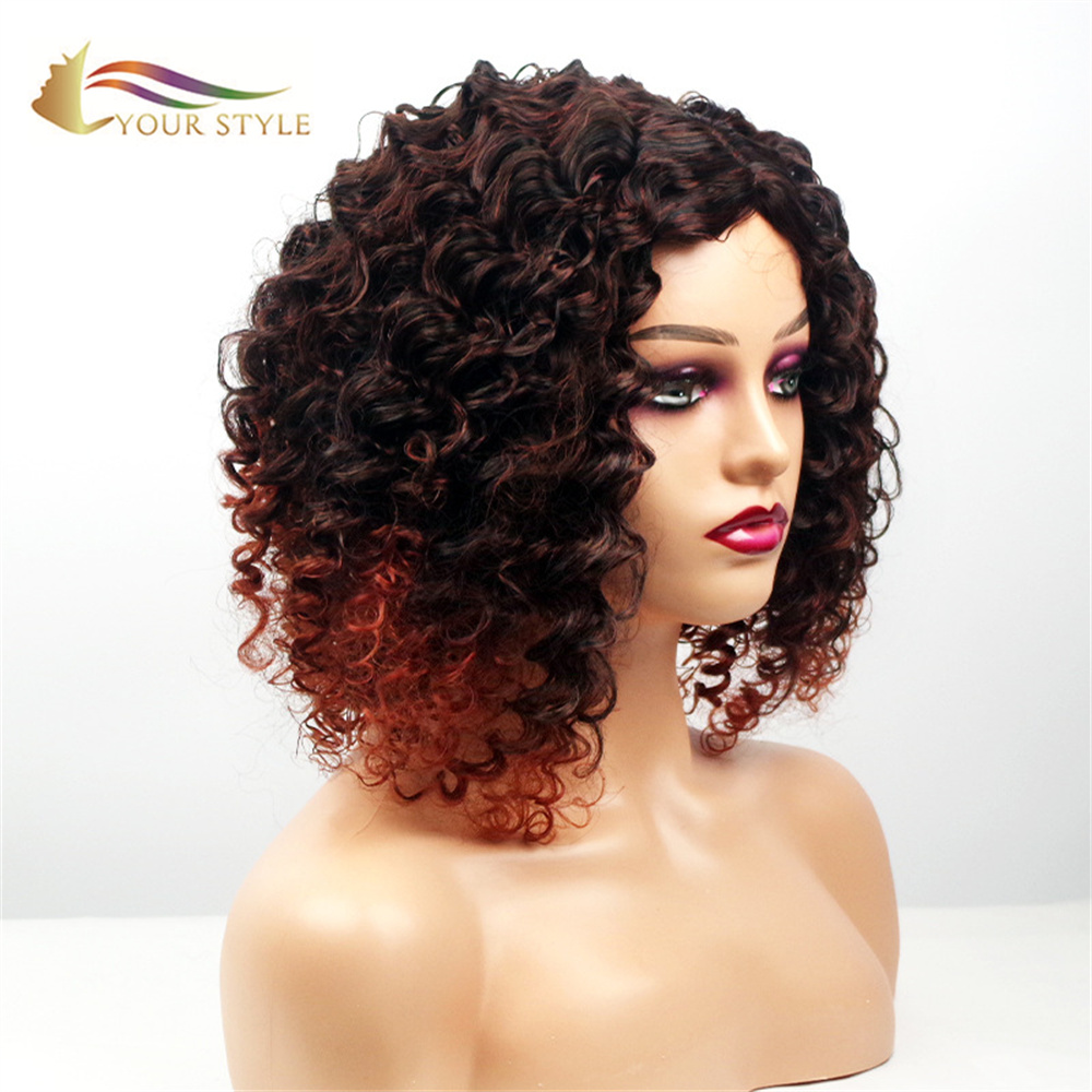 YOUR STYLE,  Afro Kinky Curly Wigs Black Women Ombre Curly Wig Afro Women Bob Afro Wig-YOUR STYLE, synthetic wigs synthetic hair extension