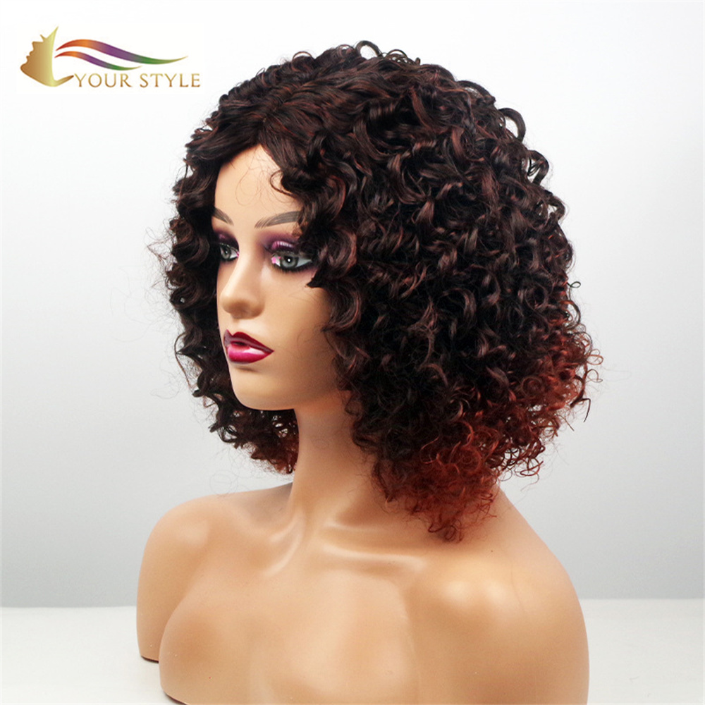 YOUR STYLE,  Afro Kinky Curly Wigs Black Women Ombre Curly Wig Afro Women Bob Afro Wig-YOUR STYLE, synthetic wigs synthetic hair extension