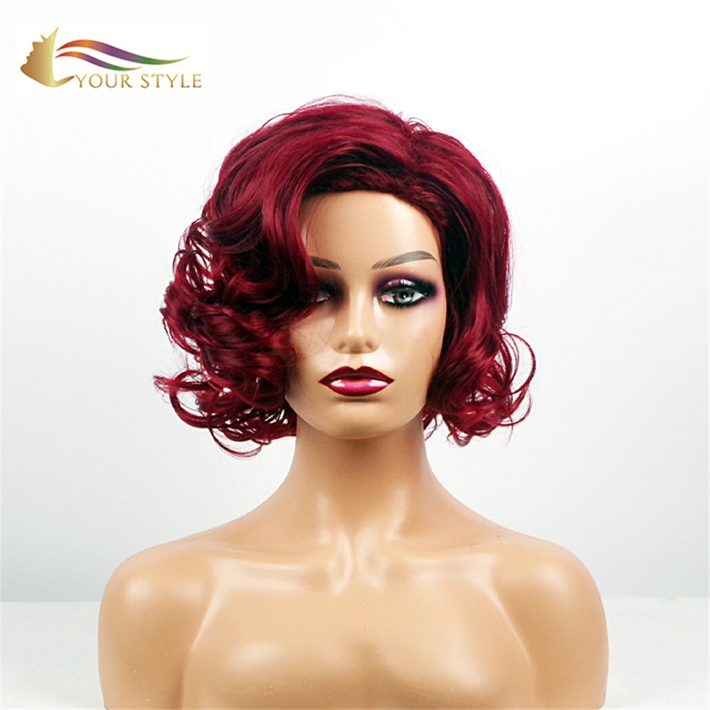 YOUR STYLE , Short Wig Auburn Short Wavy Wig Short Cut Wigs Red Black Women-YOUR STYLE, synthetic wigs synthetic hair extension