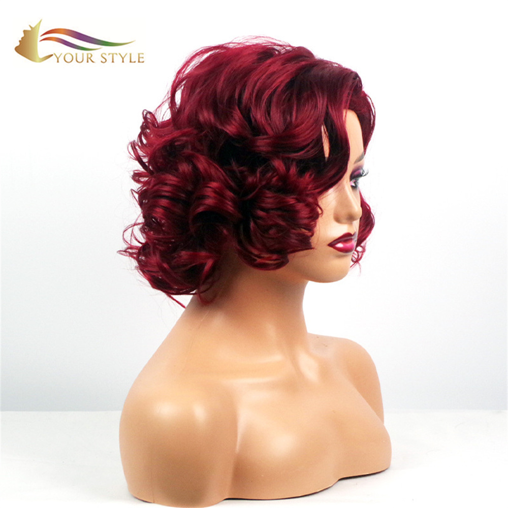 YOUR STYLE , Short Wig Auburn Short Wavy Wig Short Cut Wigs Red Black Women-YOUR STYLE, synthetic wigs synthetic hair extension