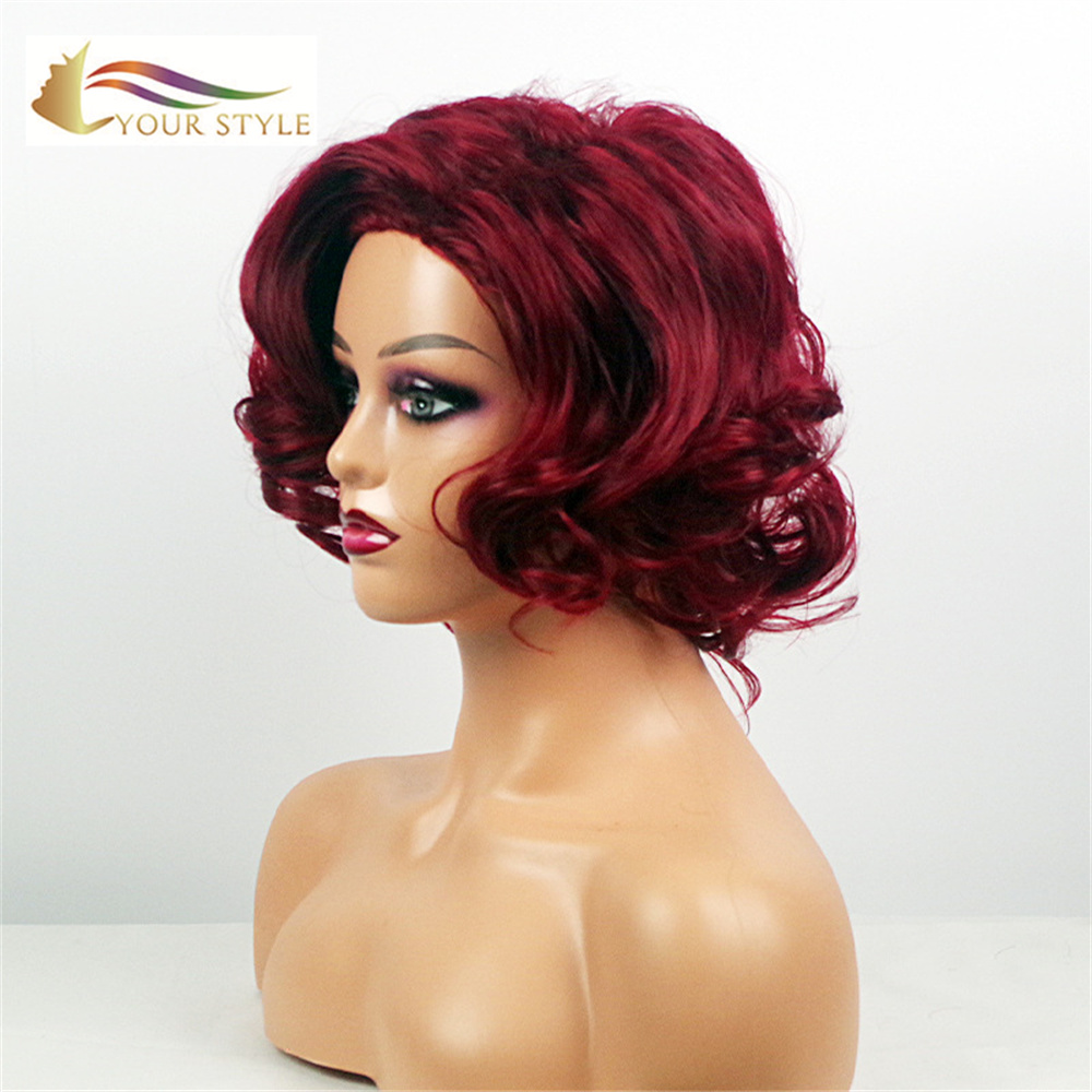 YOUR STYLE , Short Wig Auburn Short Wavy Wig Short Cut Wigs Red Black Women-YOUR STYLE, synthetic wigs synthetic hair extension