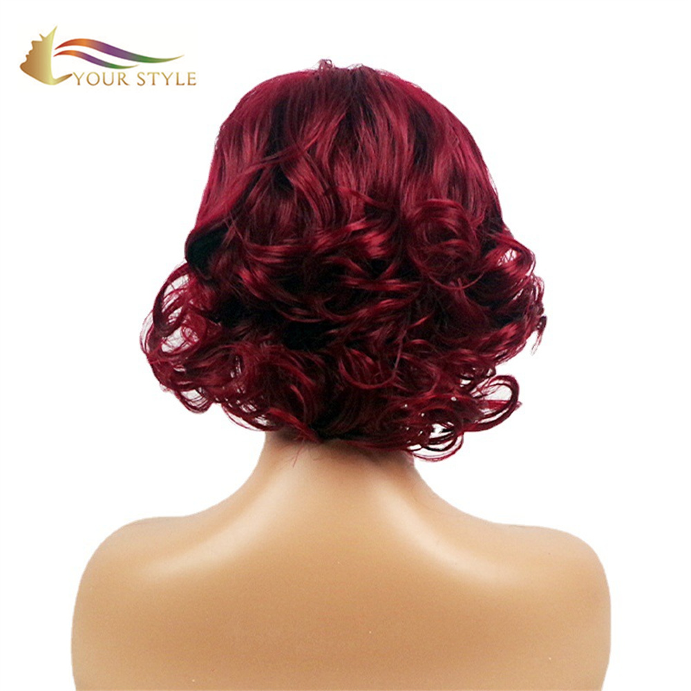 YOUR STYLE , Short Wig Auburn Short Wavy Wig Short Cut Wigs Red Black Women-YOUR STYLE, synthetic wigs synthetic hair extension