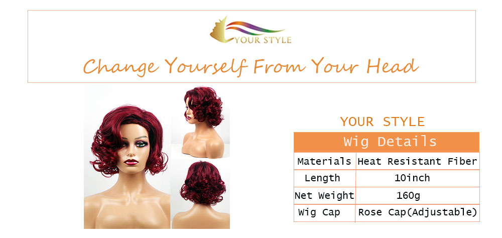 YOUR STYLE , Short Wig Auburn Short Wavy Wig Short Cut Wigs Red Black Women-YOUR STYLE, synthetic wigs synthetic hair extension