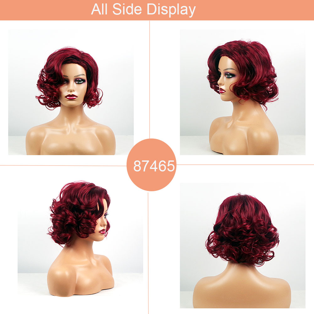 YOUR STYLE , Short Wig Auburn Short Wavy Wig Short Cut Wigs Red Black Women-YOUR STYLE, synthetic wigs synthetic hair extension