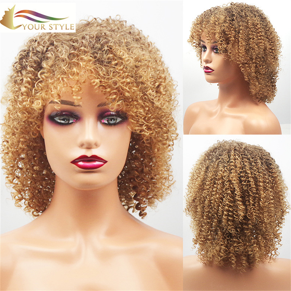 YOUR STYLE, Afro Kinky Curly Wigs Synthetic Blonde Borwn Afro Wigs Black Women-YOUR STYLE, synthetic wigs synthetic hair extension