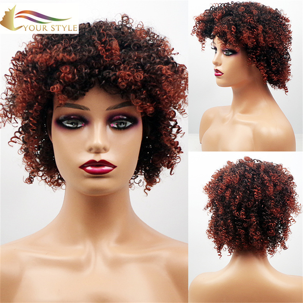 YOUR STYLE, Afro Kinky Curly Wigs Synthetic Blonde Borwn Afro Wigs Black Women-YOUR STYLE, synthetic wigs synthetic hair extension