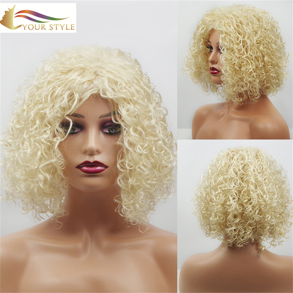 YOUR STYLE, Afro Kinky Curly Wigs Synthetic Blonde Borwn Afro Wigs Black Women-YOUR STYLE, synthetic wigs synthetic hair extension