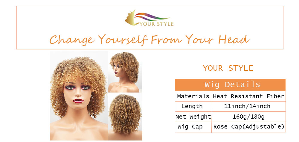 YOUR STYLE, Afro Kinky Curly Wigs Synthetic Blonde Borwn Afro Wigs Black Women-YOUR STYLE, synthetic wigs synthetic hair extension