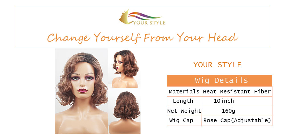 YOUR STYLE ,Short Wavy Wig  For Women Ombre Color-YOUR STYLE, synthetic wigs synthetic hair extension