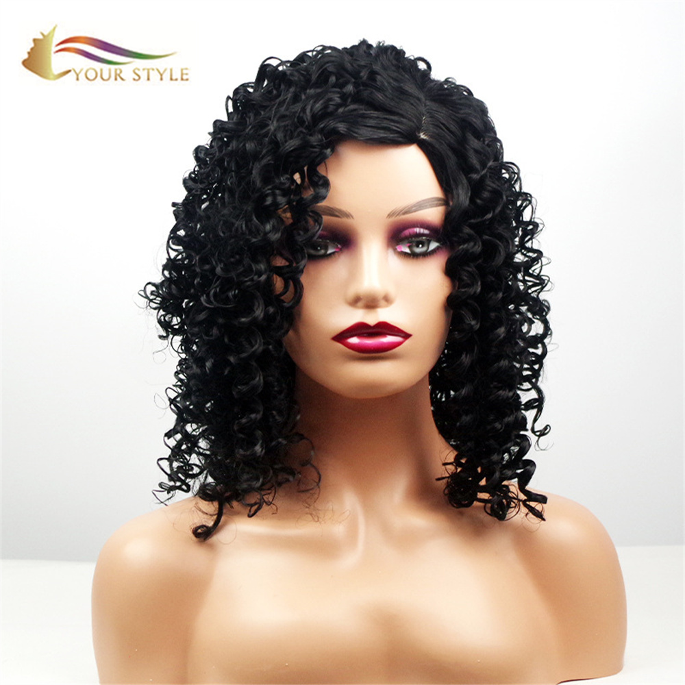 YOUR STYLE Middle Afro Kinky Curly Wigs Black Afro Long Wigs Black Women Long Curly Synthetic Wig Afro Women-YOUR STYLE, synthetic wigs synthetic hair extension