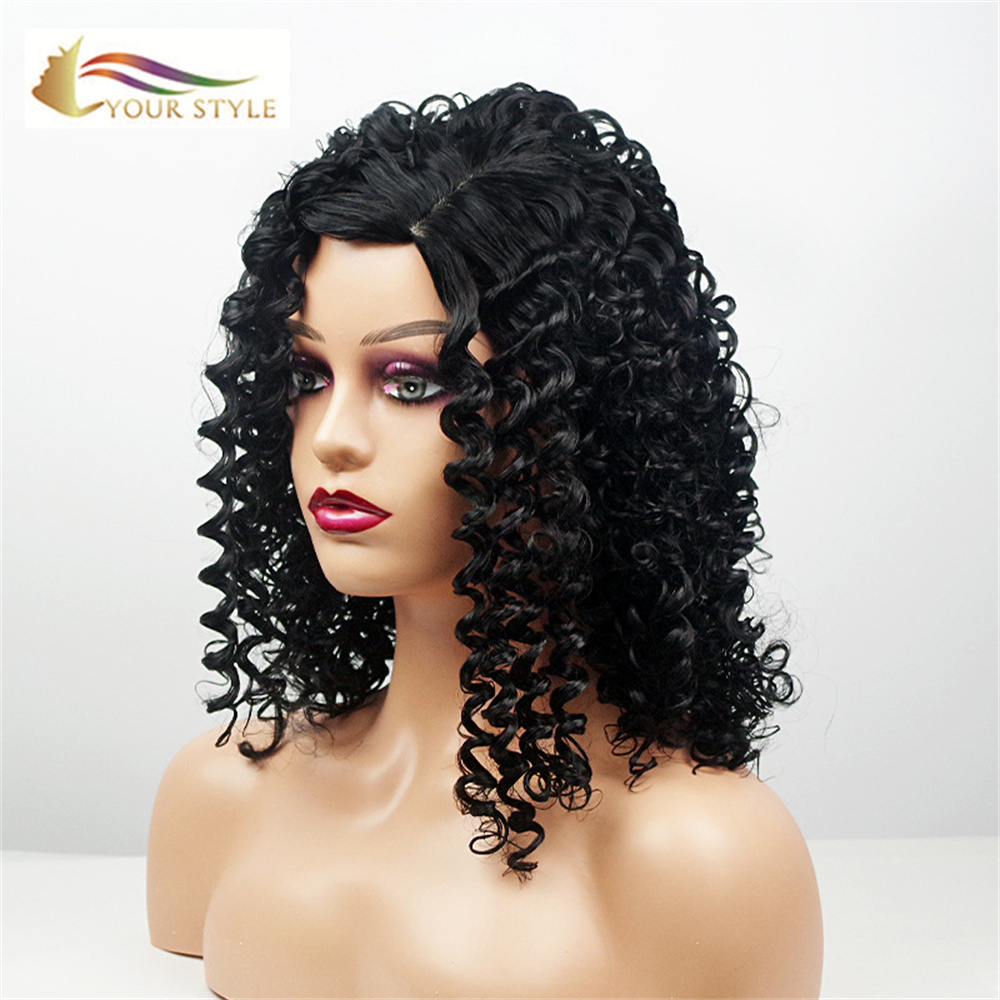 YOUR STYLE Middle Afro Kinky Curly Wigs Black Afro Long Wigs Black Women Long Curly Synthetic Wig Afro Women-YOUR STYLE, synthetic wigs synthetic hair extension