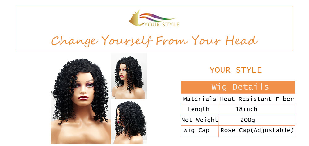 YOUR STYLE Middle Afro Kinky Curly Wigs Black Afro Long Wigs Black Women Long Curly Synthetic Wig Afro Women-YOUR STYLE, synthetic wigs synthetic hair extension