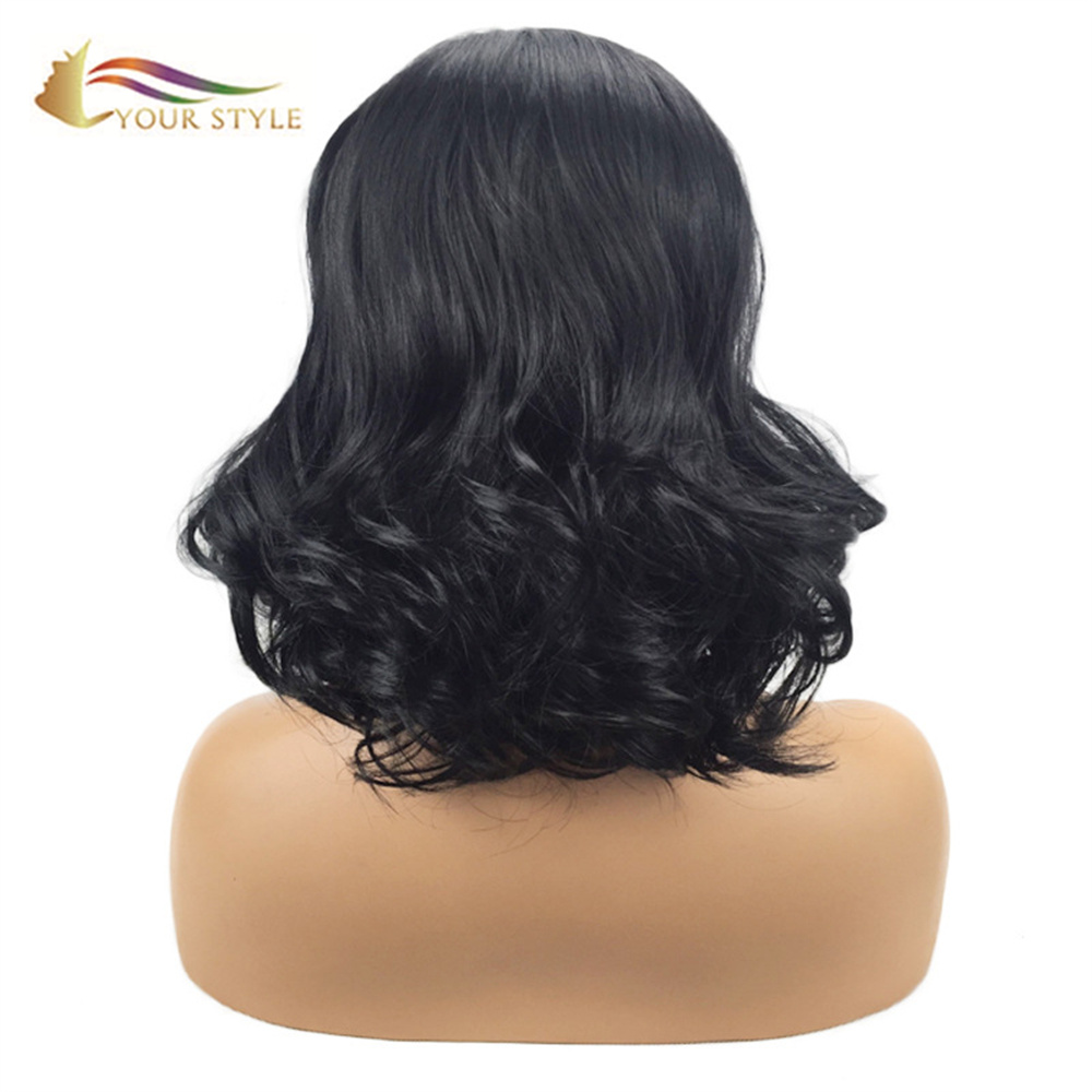 YOUR STYLE , Medium Wavy Wigs Black Color Synthetic Fiber-YOUR STYLE, synthetic wigs synthetic hair extension