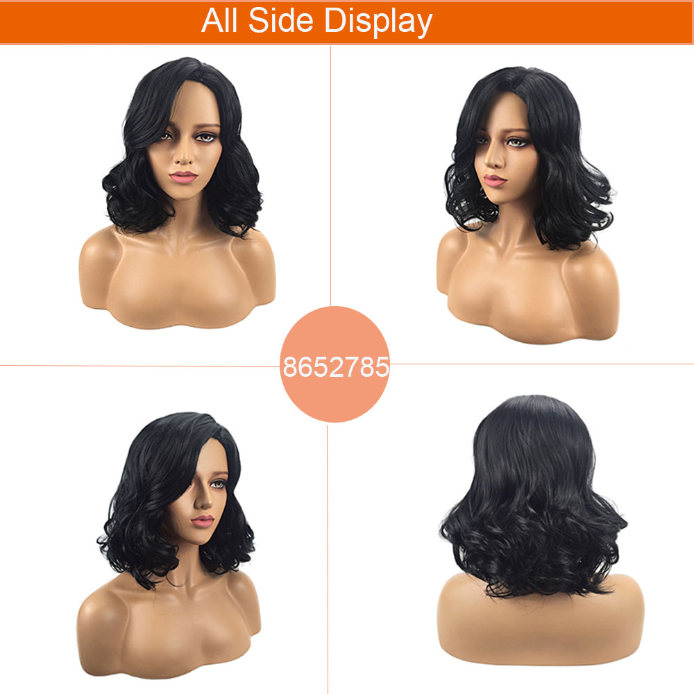 YOUR STYLE , Medium Wavy Wigs Black Color Synthetic Fiber-YOUR STYLE, synthetic wigs synthetic hair extension