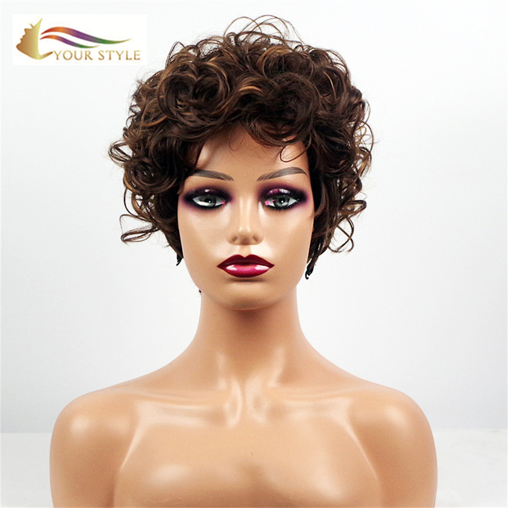 YOUR STYLE Short Wavy Wig Brown Black Women Synthetic-YOUR STYLE, synthetic wigs synthetic hair extension