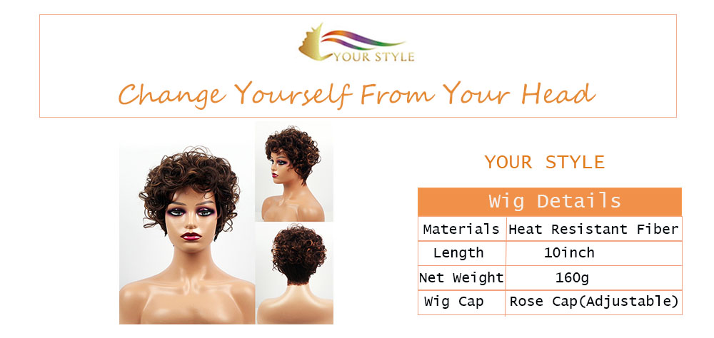 YOUR STYLE Short Wavy Wig Brown Black Women Synthetic-YOUR STYLE，合成假髮合成接發