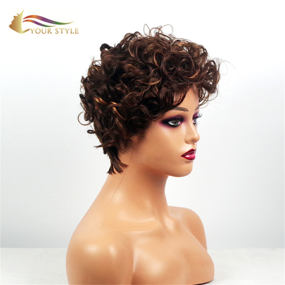 YOUR STYLE Short Wavy Wig Brown Black Women Synthetic-YOUR STYLE, synthetic wigs synthetic hair extension