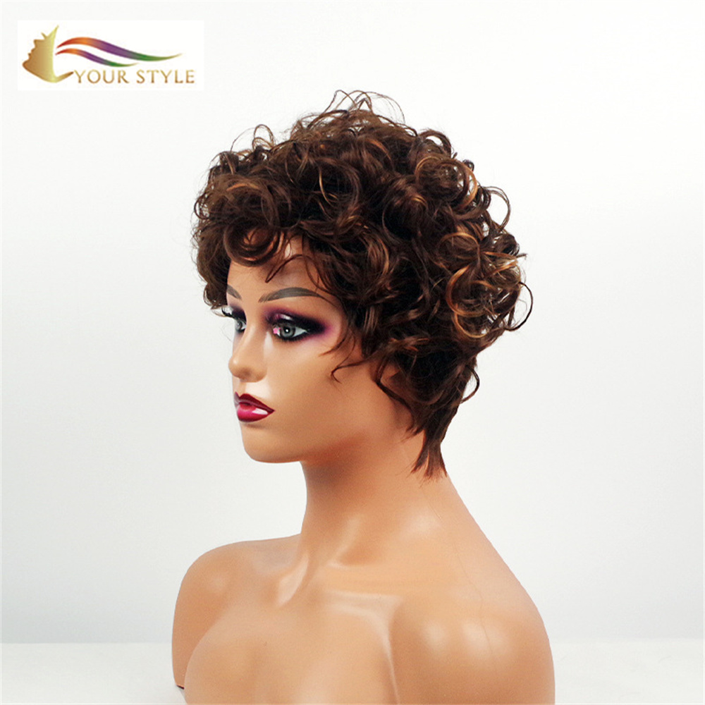 YOUR STYLE Short Wavy Wig Brown Black Women Synthetic-YOUR STYLE, synthetic wigs synthetic hair extension