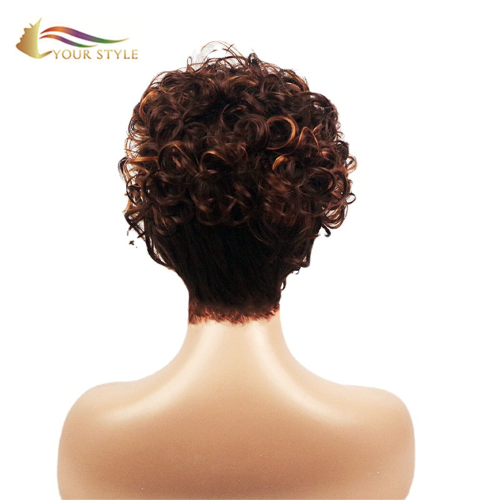 YOUR STYLE Short Wavy Wig Brown Black Women Synthetic-YOUR STYLE，合成假髮合成接發