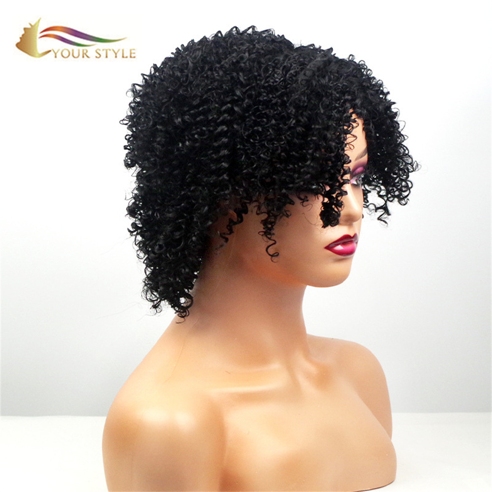 YOUR STYLE , Afro Kinky Curly Wigs Black Color Synthetic Fiber-YOUR STYLE, synthetic wigs synthetic hair extension