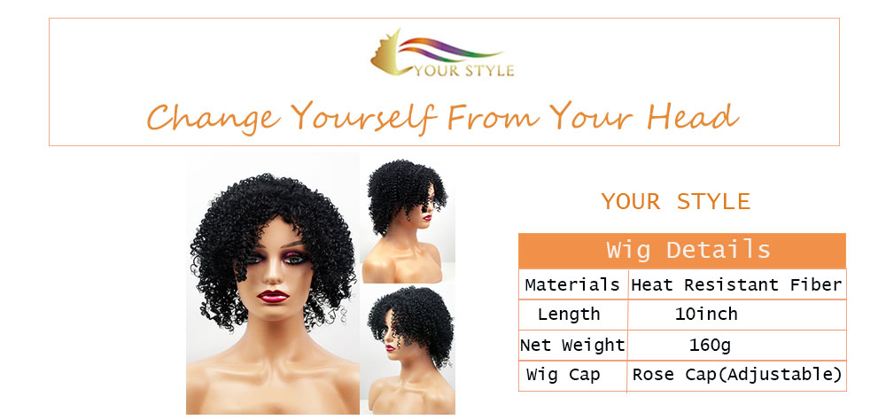 YOUR STYLE, Afro Kinky Curly Pruiken Swarte Kleur Synthetic Fiber-YOUR STYLE, syntetyske pruiken syntetyske hierferlinging