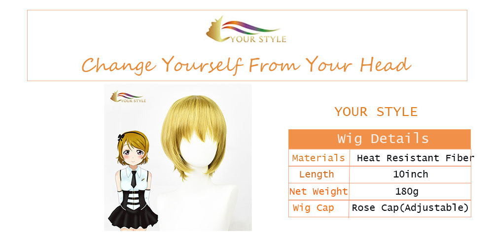 ВАШИЯТ СТИЛ Любов на живо! Koizumi Hanayo Cosplay Wigs Synthetic Bob Wig With Bangs Short Wigs Orange Yellow Girls Women Female-ВАШИЯТ СТИЛ, синтетични перуки синтетична коса за удължаване