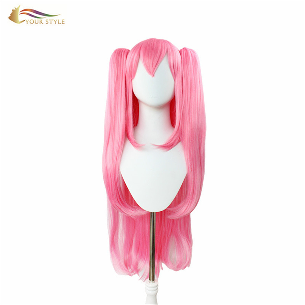 YOUR STYLE, Wholesale  Seraph Of The End Krul Tepes Cosplay Wig Ponytail Pink Synthetic Seraph Of The End Krul Tepes Long Straight Clips Party Halloween Costume Wigs Girls Women Female-YOUR STYLE, synthetic wigs synthetic hair extension