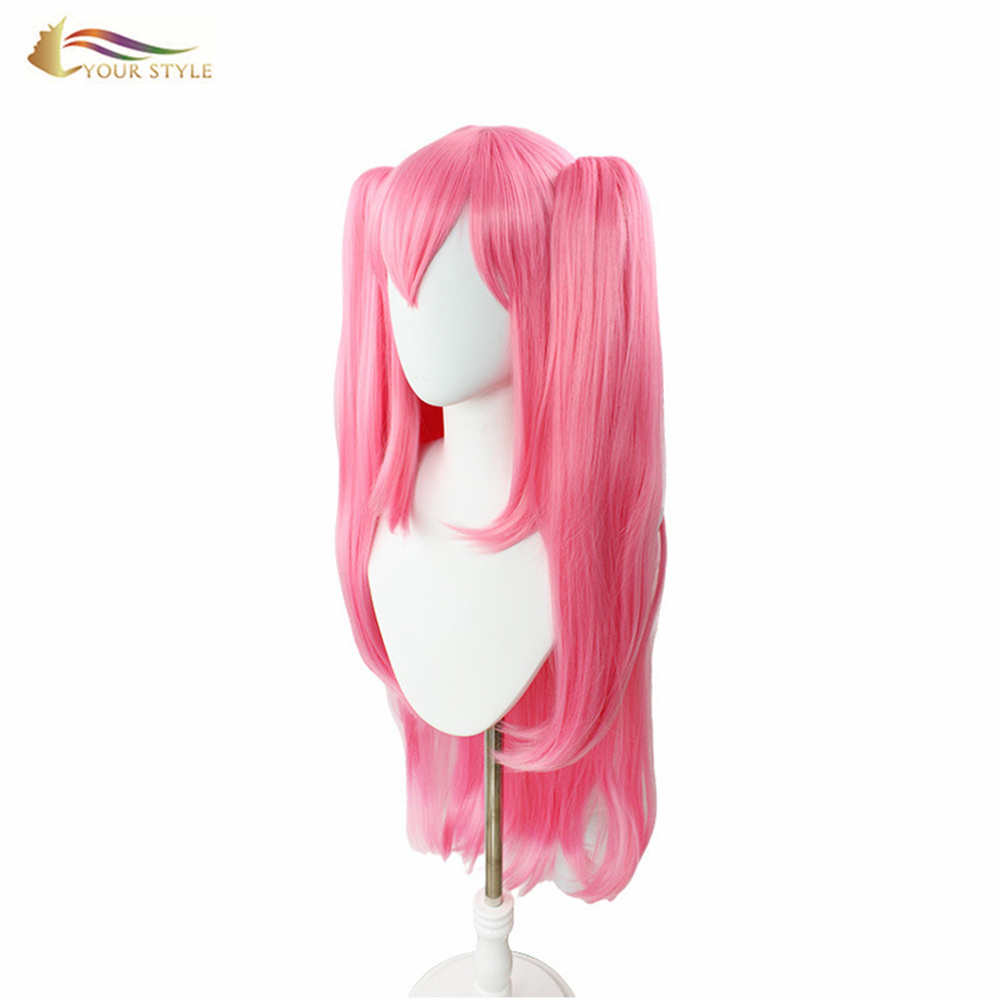 YOUR STYLE, Wholesale  Seraph Of The End Krul Tepes Cosplay Wig Ponytail Pink Synthetic Seraph Of The End Krul Tepes Long Straight Clips Party Halloween Costume Wigs Girls Women Female-YOUR STYLE, synthetic wigs synthetic hair extension