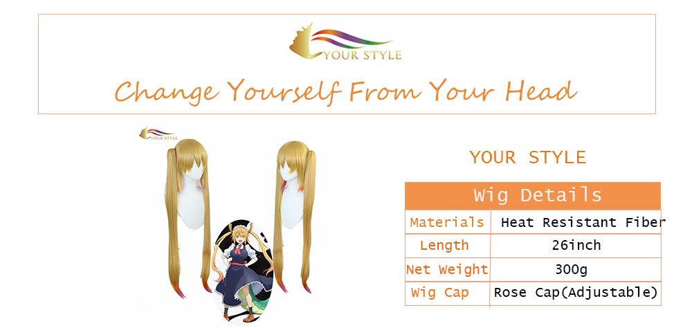 ඔබේ විලාසිතාව , තොග Cosplay Wig Ponytail Clip සින්තටික් කහ මිස් කොබයාෂිගේ ඩ්‍රැගන් මේඩ් සාදය විග් හැලොවීන් ඇඳුම් ගැහැණු ගැහැණු කාන්තා-ඔබේ විලාසය, කෘතිම විග් කෘතිම කෙස් දිගුව