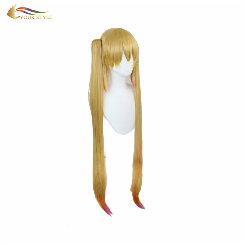 MTINDO WAKO , Jumla ya Cosplay Wig Ponytail Clip Synthetic Yellow Miss Kobayashi's Dragon Maid Party Wigi Halloween Costume Girls Wanawake wa Kike-MTINDO WAKO, wigi synthetic upanuzi wa nywele