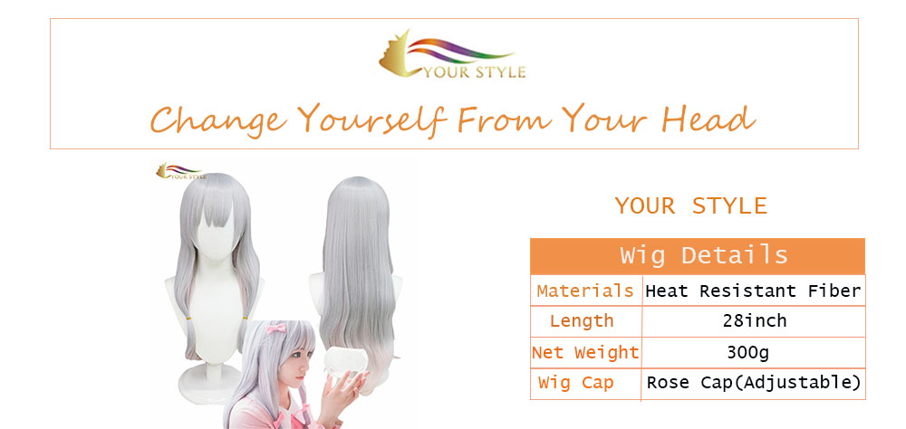 YOUR STYLE Cosplay Wigs Anime Long Straight Wig With Bangs Silver Grey  Party Wig Halloween Costume Girls Female Women Party Wig Halloween Costume-YOUR STYLE, synthetic wigs synthetic hair extension