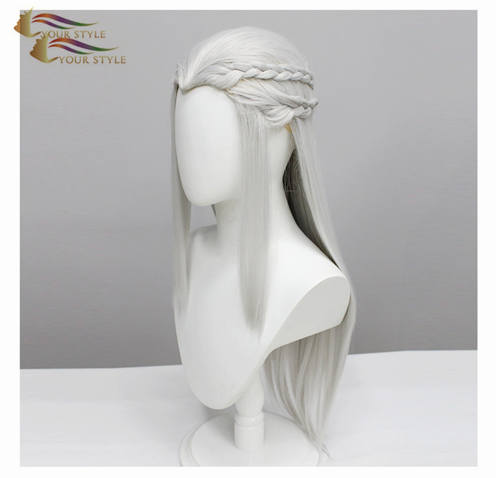 YOUR STYLE , Cosplay Wigs Braid King of Glory Synthetic Long Straight Wig Silver Gray-YOUR STYLE, synthetic wigs synthetic hair extension