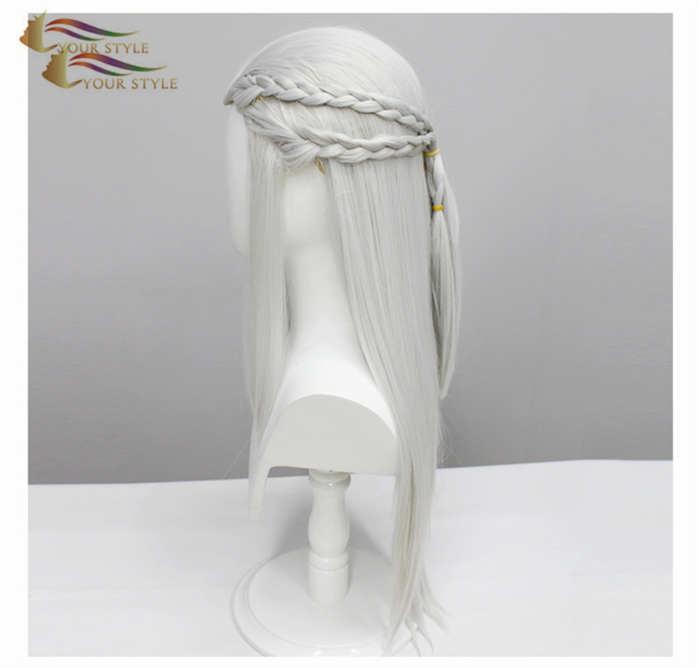 YOUR STYLE , Cosplay Wigs Braid King of Glory Synthetic Long Straight Wig Silver Gray-YOUR STYLE, synthetic wigs synthetic hair extension