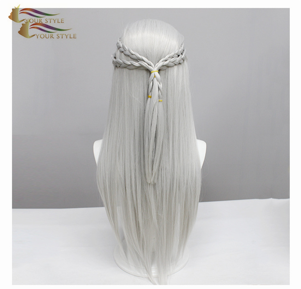 YOUR STYLE , Cosplay Wigs Braid King of Glory Synthetic Long Straight Wig Silver Gray-YOUR STYLE, synthetic wigs synthetic hair extension