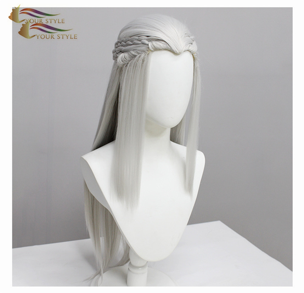 YOUR STYLE , Cosplay Wigs Braid King of Glory Synthetic Long Straight Wig Silver Gray-YOUR STYLE, synthetic wigs synthetic hair extension