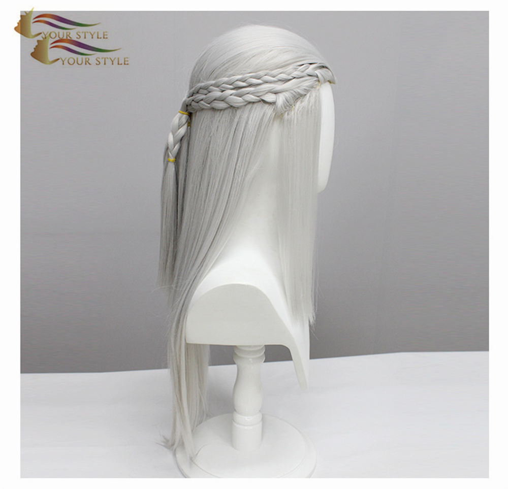 YOUR STYLE , Cosplay Wigs Braid King of Glory Synthetic Long Straight Wig Silver Gray-YOUR STYLE, synthetic wigs synthetic hair extension