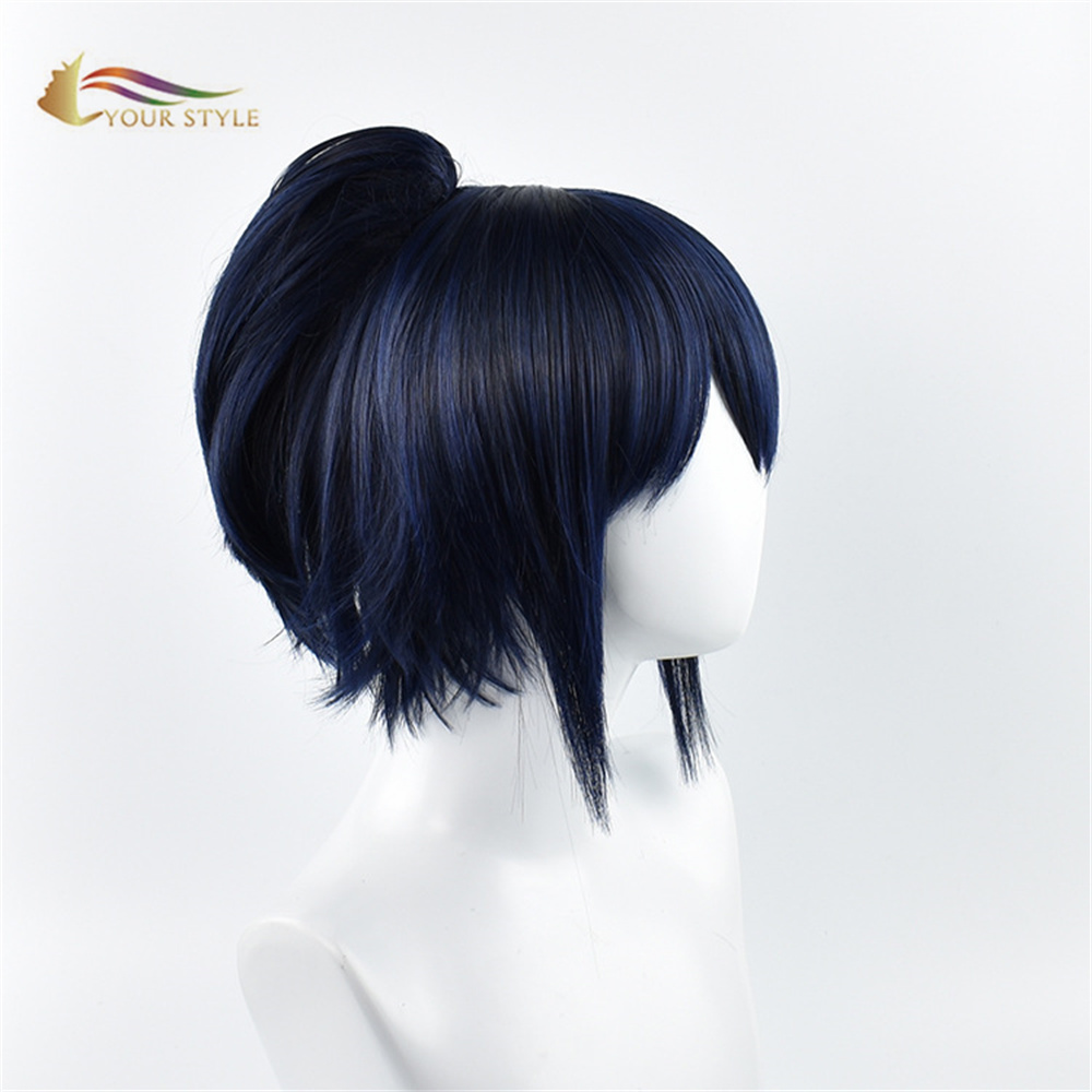 NY STYLE NY Sword Dance Cosplay Wig Ponytail Clips Dark Blue Purple Party Wig Halloween Costume-NY STYLE, synthetic wigs synthetic hair extension