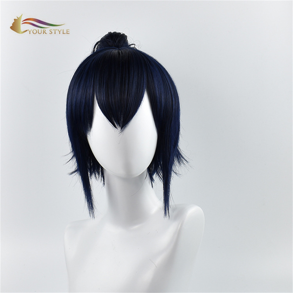 NY STYLE NY Sword Dance Cosplay Wig Ponytail Clips Dark Blue Purple Party Wig Halloween Costume-NY STYLE, synthetic wigs synthetic hair extension