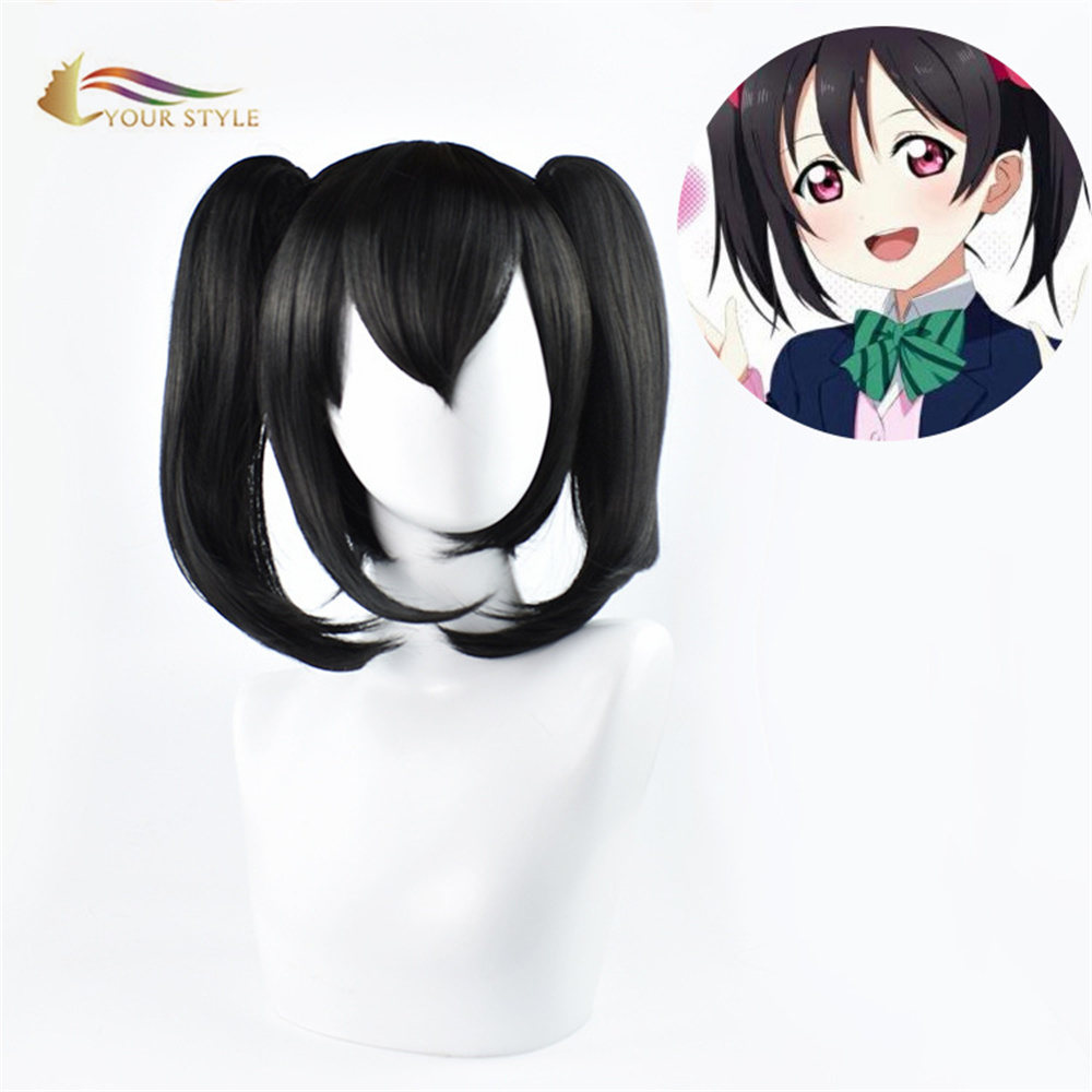 YOUR STYLE , Wholesale Nico Yazawa Cosplay Wigs Poytail Clips Synthetic Black Anime Party Wig Halloween Costume-YOUR STYLE, synthetic wigs synthetic hair extension