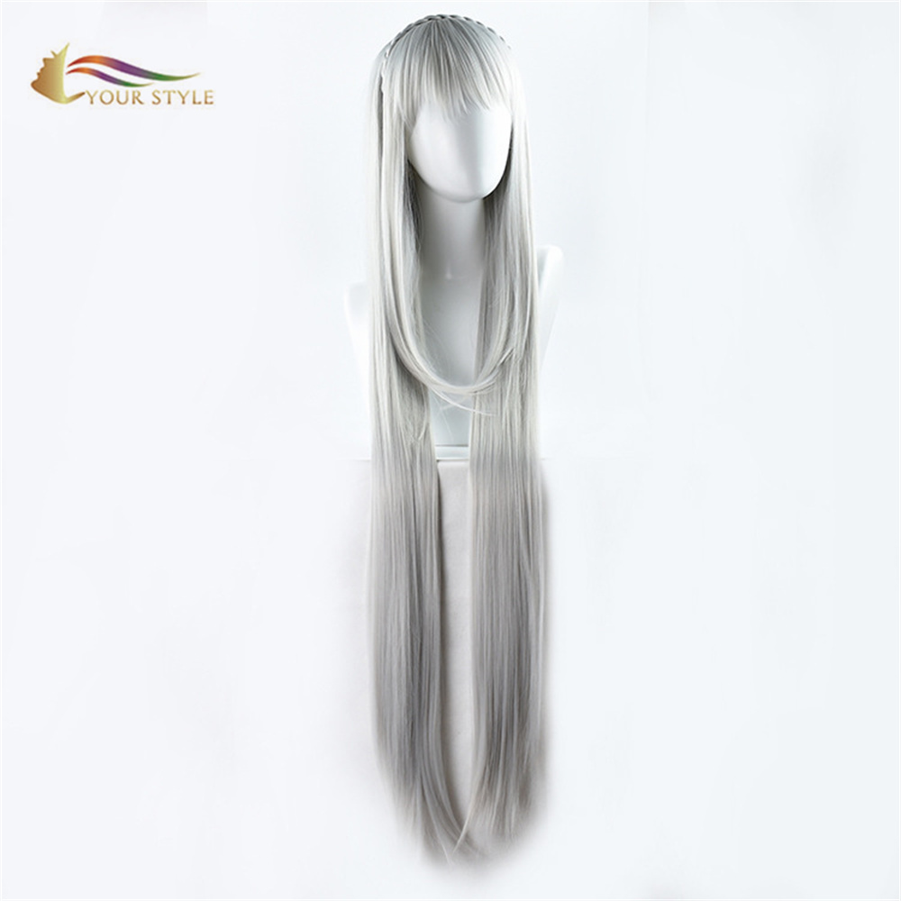 YOUR STYLE Amelia Cosplay Wigs 100CM Long Straight Wigs Silver Gray Party Wig Halloween Costume Women Girls Female Wigs-YOUR STYLE, synthetic wigs synthetic hair extension