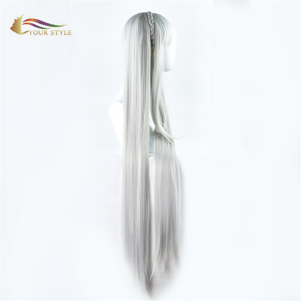 YOUR STYLE Amelia Cosplay Wigs 100CM Long Straight Wigs Silver Gray Party Wig Halloween Costume Women Girls Female Wigs-YOUR STYLE, synthetic wigs synthetic hair extension