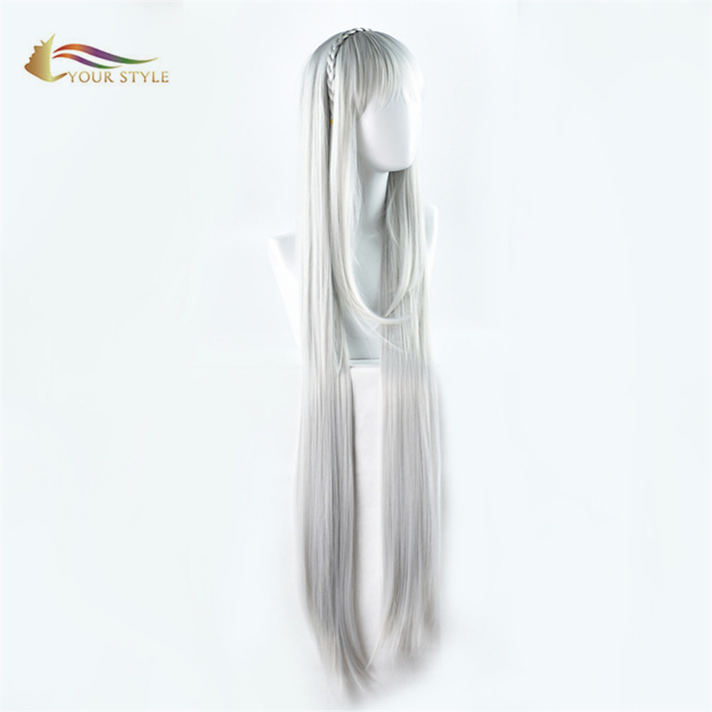 YOUR STYLE Amelia Cosplay Wigs 100CM Long Straight Wigs Silver Gray Party Wig Halloween Costume Women Girls Female Wigs-YOUR STYLE, synthetic wigs synthetic hair extension