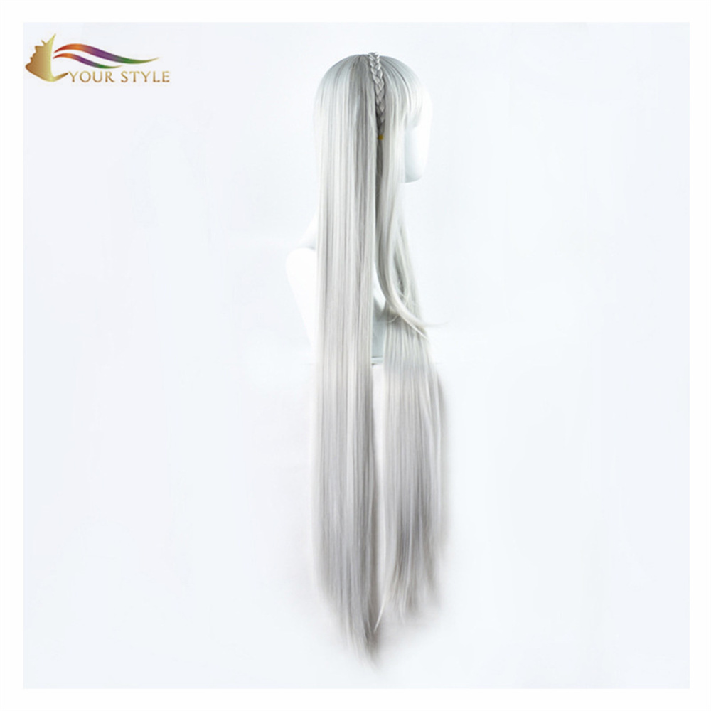 YOUR STYLE Amelia Cosplay Wigs 100CM Long Straight Wigs Silver Gray Party Wig Halloween Costume Women Girls Female Wigs-YOUR STYLE, synthetic wigs synthetic hair extension