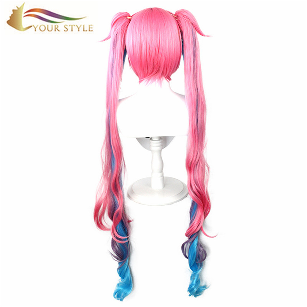 KO KAU ANO , Wholesale King of Glory Angela Pink Cosplay Wigs Ponytails Synthetic Halloween Colored Wigs Party Pink Wig Costume-KOU KILI, synthetic wigs synthetic hair extension