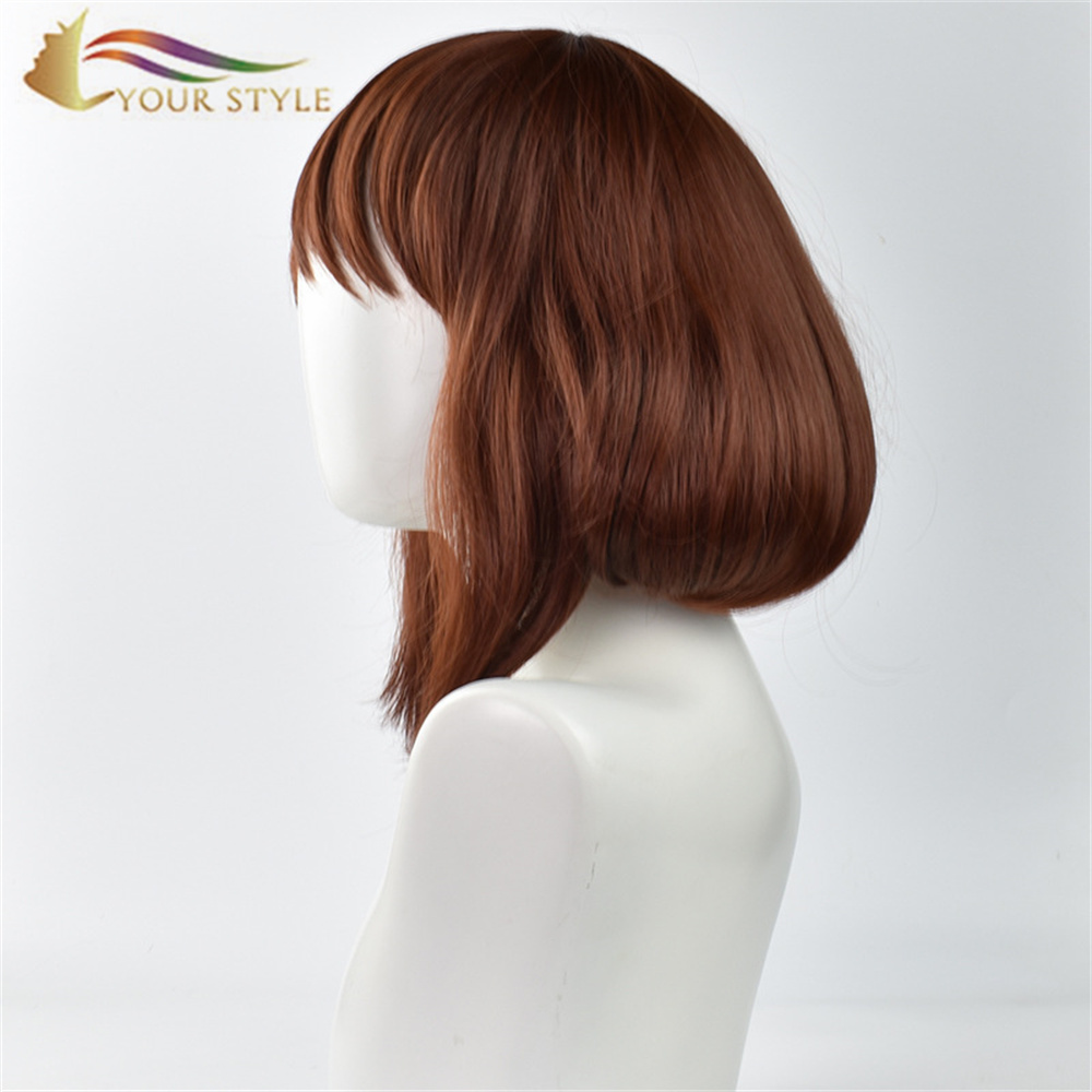 Aṣa RẸ , Awọn sẹẹli osunwon Ni Ise Cosplay Wigs Kukuru Bob Wigs Brown Awọn ọmọbirin Awọn ọmọbirin Female Party Wig Halloween Costume-ỌRỌ RẸ, awọn wigi sintetiki itẹsiwaju irun sintetiki