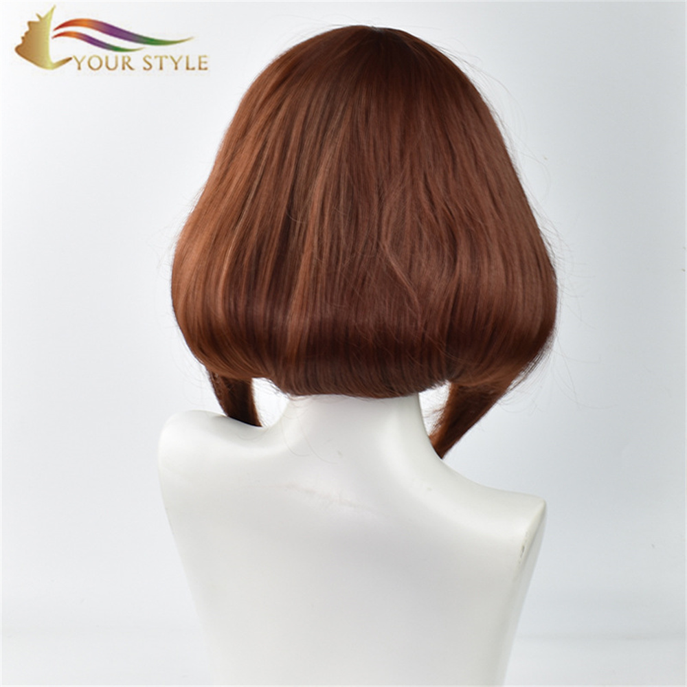 Aṣa RẸ , Awọn sẹẹli osunwon Ni Ise Cosplay Wigs Kukuru Bob Wigs Brown Awọn ọmọbirin Awọn ọmọbirin Female Party Wig Halloween Costume-ỌRỌ RẸ, awọn wigi sintetiki itẹsiwaju irun sintetiki